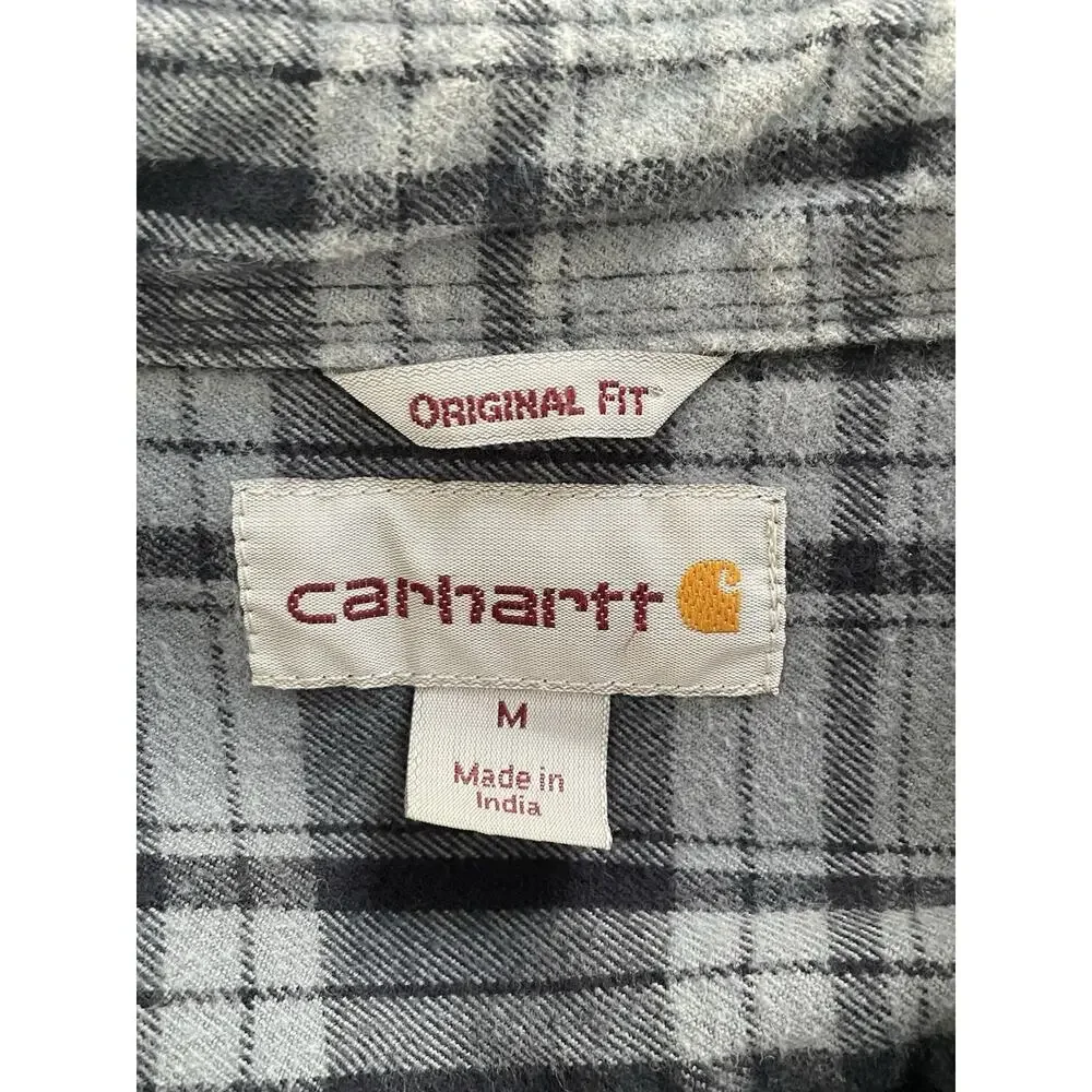 Carhartt Mens Medium Original Fit Blue Plaid Flannel Shirt 100% Cotton
